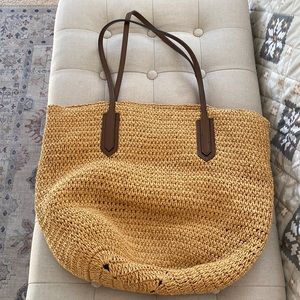 J.Crew  Straw bag/ tote w/leather handles